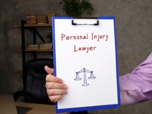 Sheet with inscription illustrating the business concept of a Personal Injury Lawyer.