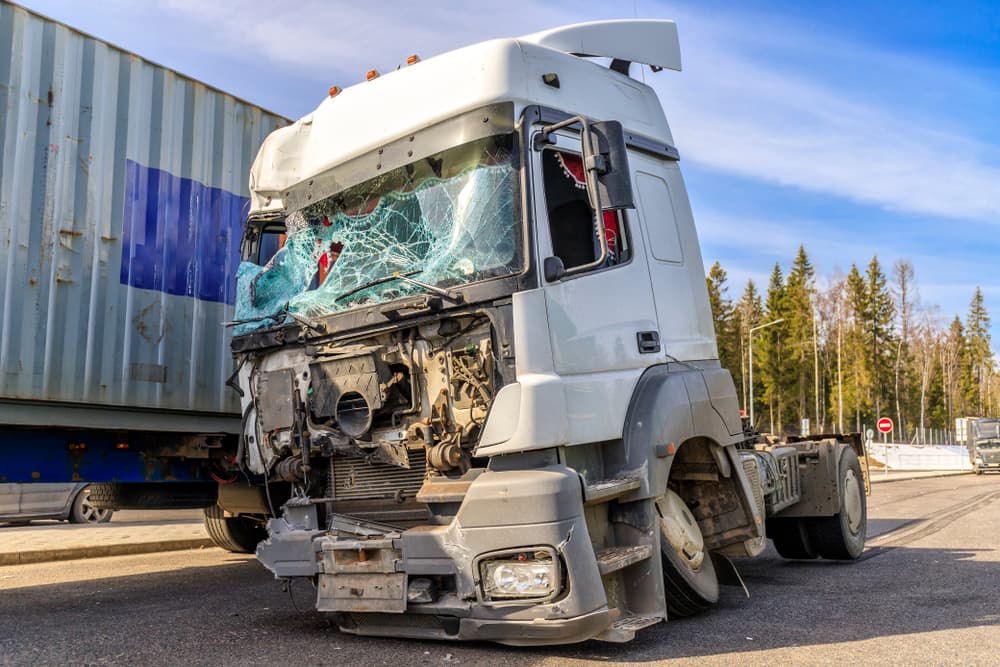 Truck damaged in a collision in Denver, Colorado